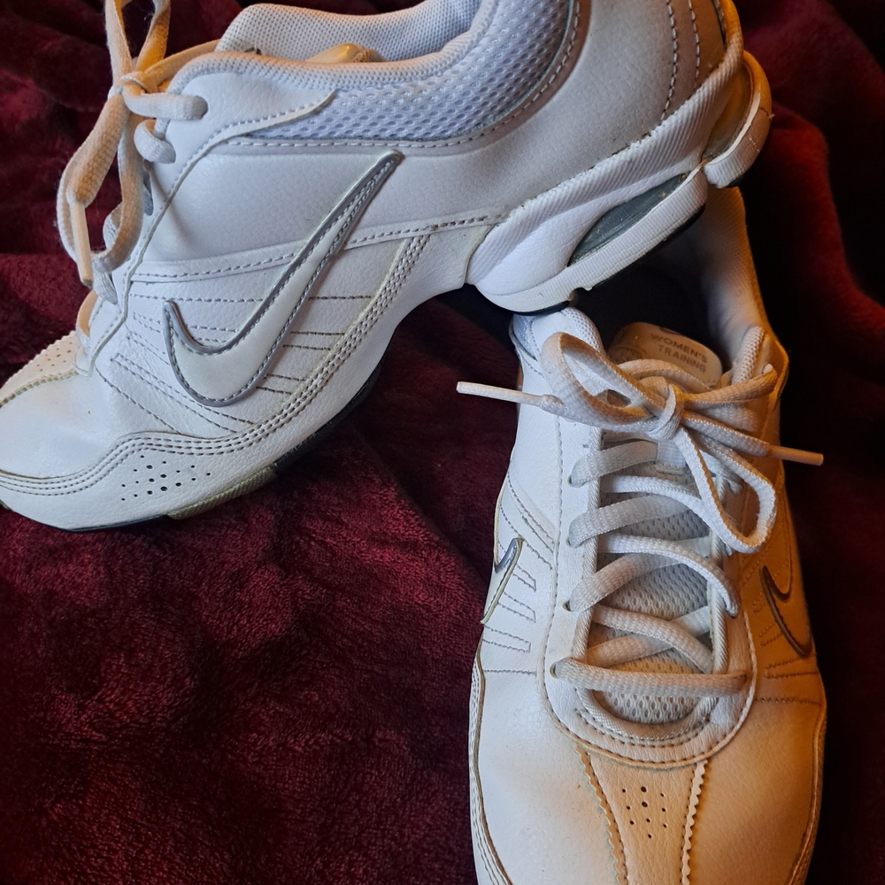 Nike White Sneakers with Silver Logo Accents